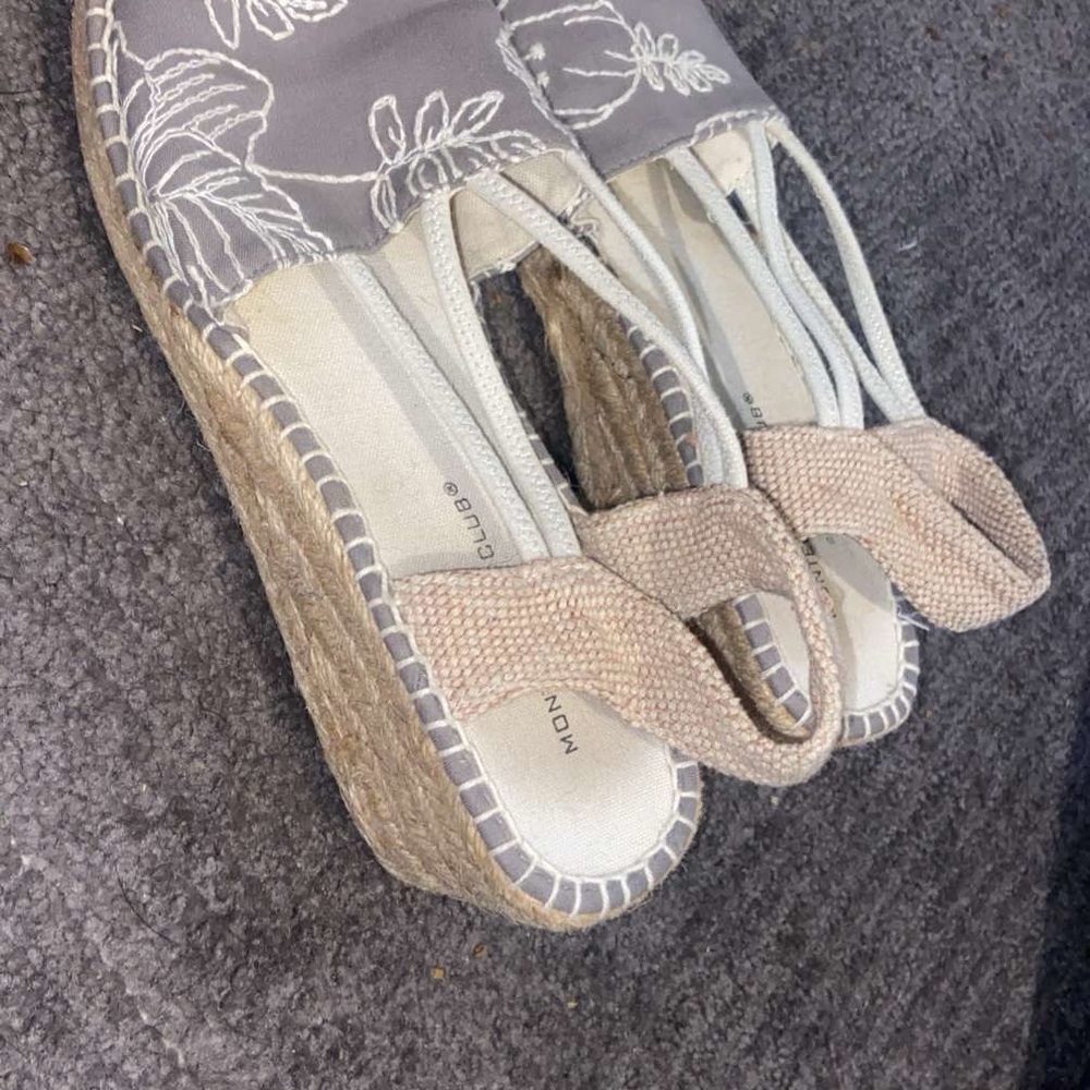Monaco Gray and Beige Espadrille Wedges